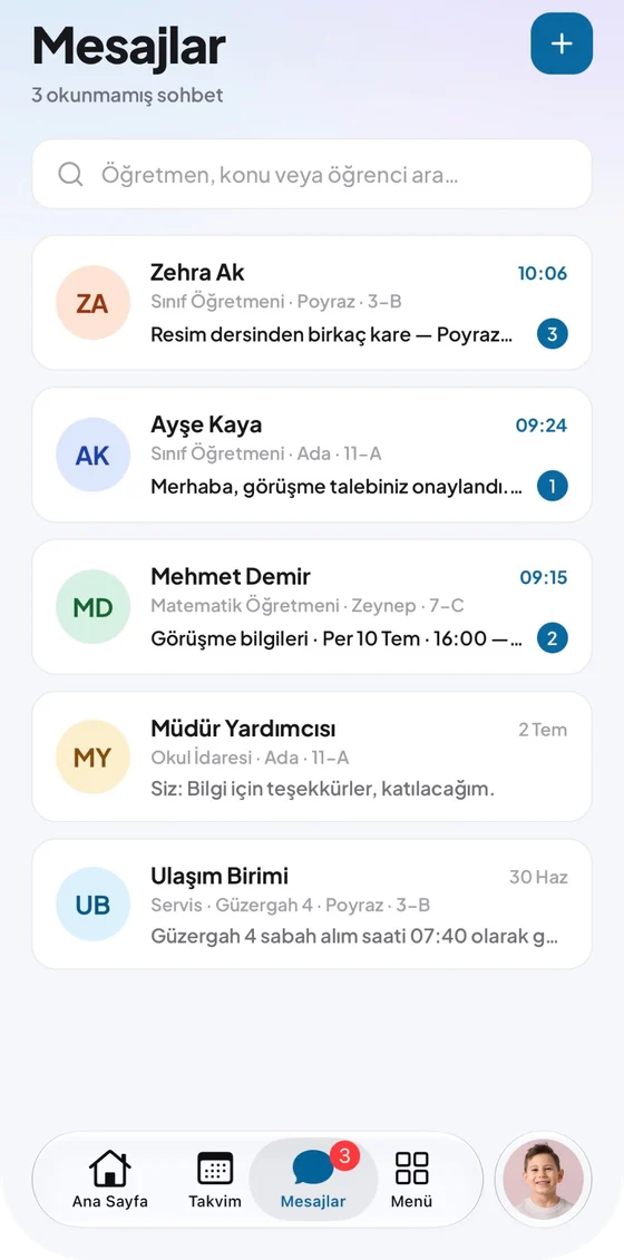 Mesajlar ekranı