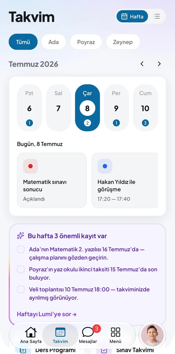Takvim ekranı